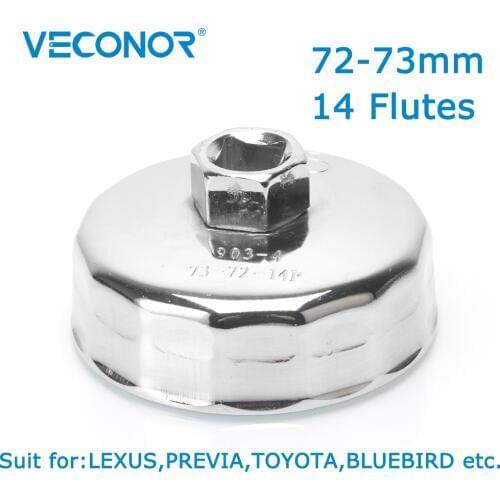 Veconor 1/2" Square Dr. Steel 72mm-73mm Oil Filter Wrench Cap Housing Tool Remover 14 Flutes Universal For LEXUS PREVIA CROWN