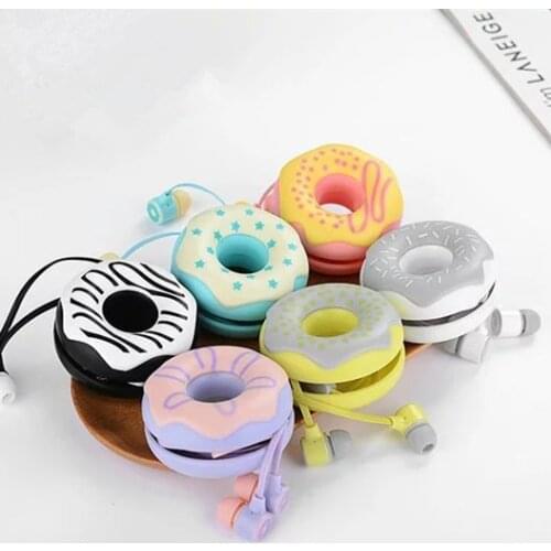 Cute Lovely Cartoon Sweet Doughnut In-Ear Stereo Music Earphone with Microphone Kawaii Colorful Donut Earbud For Phones with Box