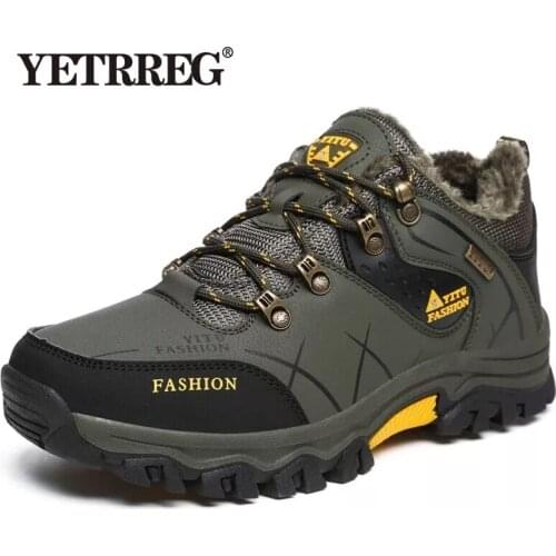 Fashion Winter Leather Mens Snow Boots Warm Plus Mens Boots Outdoor Non-slip Sneakers Men Hiking Boots Waterproof Work Shoes