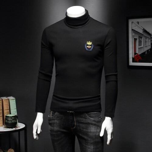 Brand 2020 Autumn New Designer Mens T-shirt Half Turtleneck Patchwork Crown Embroidery Style Long Sleeve Shirts C26