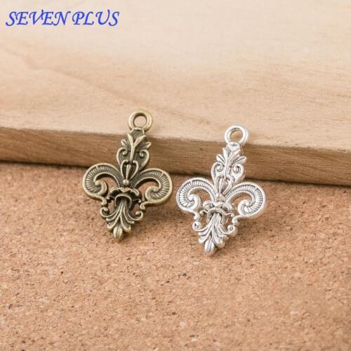 High Quality 20 Pieces/Lot 15mm*26mm Antique Silver plated Bronze 3D Delicate Fleur De Lis Charms Pendants For Jewelry Making