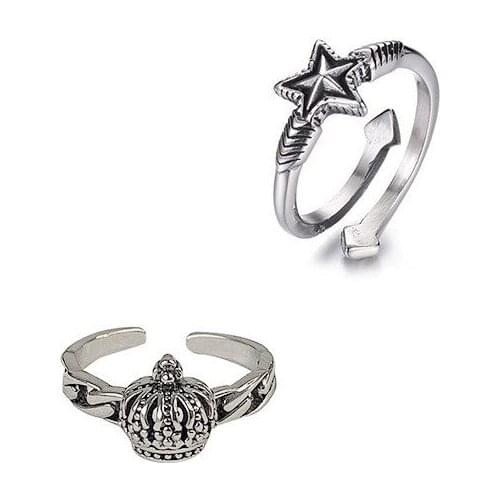POTCET Unisex Crown Stars Openable Ring Geometric Fashion Retro Hip Hop Personality Party Jewelry