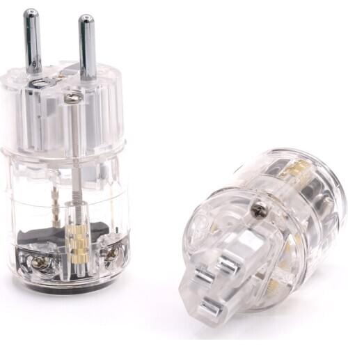 Pair Transparent High End Rhodium Plated Schuko AC power plug+IEC power connector