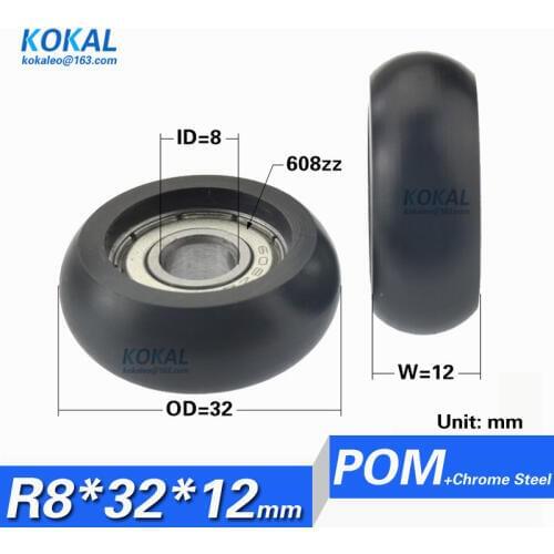 [R0832-12] High Quality low noise low noise 608zz bearing POM delrin coated roller pulley wheel 8x32x12 roller wheel bearing
