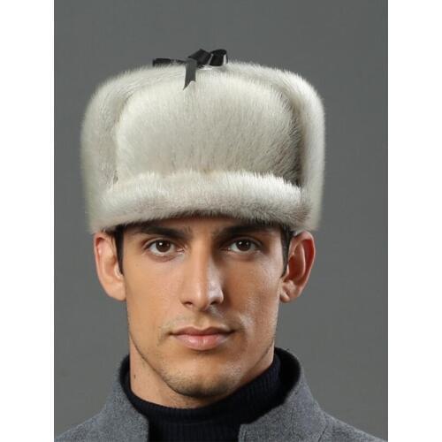 IANLAN Deluxe Men Russian Style Real Sea-Lion Fur Bomber Hat Full-pelt Sea-Lion Furskin Peaked Caps Solid Winter Hat Cap IL00244