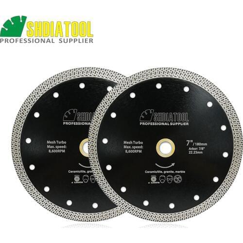 SHDIATOOL 2pcs Dia 180mm/7" Hot-pressed Sintered Diamond Cutting Disc Mesh Turbo Diamond Saw Blade Granite Marble Tile Ceramic