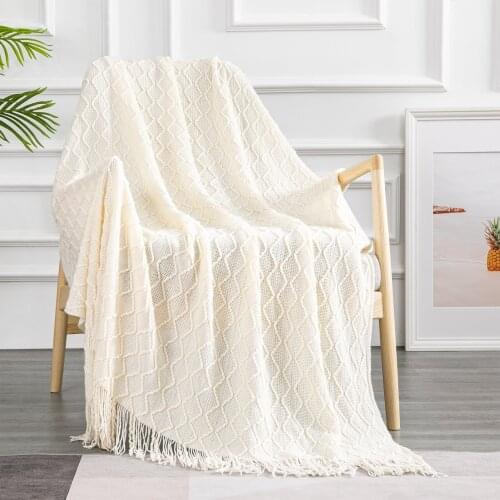 Solid color blanket tassel knitted throw blanket bedspread geometric decoration home sofa bed chair portable