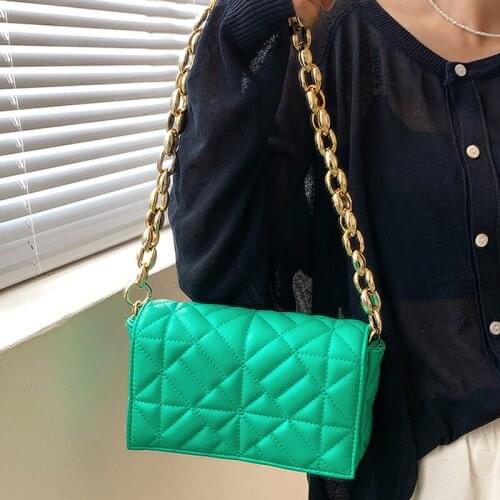 Quilted Thick Chain Shoulder Bag Women Hand Clutch Bags Small PU Leather Flap Underarm Baguette Bag Luxury Designer Handbags