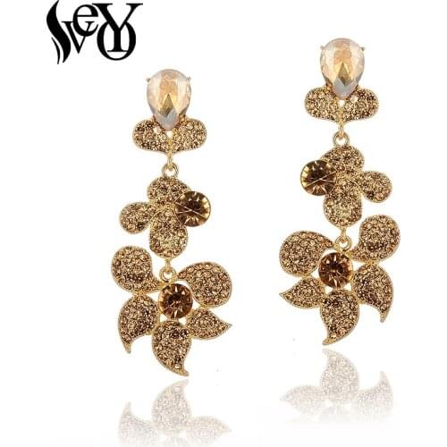 VEYO 2020 New Flower Full Rhinestone Drop Earrings Luxury Long Dangle Fashion Jewelry for Women Gift