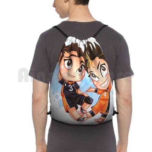 Chibi Time! & Nishinoya Backpack Drawstring Bags Gym Bag Waterproof Haikyuu Anime Volleyball Anime Anime Libero Ace