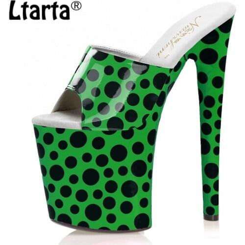 Ltarta 20CM Green Wave Point Sandals Female 2021 Summer Sexy Pole Dance High Heels Model Platform Sandals For Women LYP