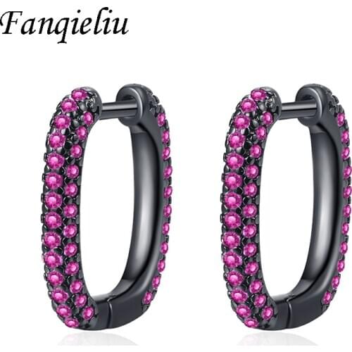 Fanqieliu Round Crystal Hoops Fashion Jewelry Earring Girl Wedding Gift 925 Sterling Silver Hoop Earrings For Women FQL20487