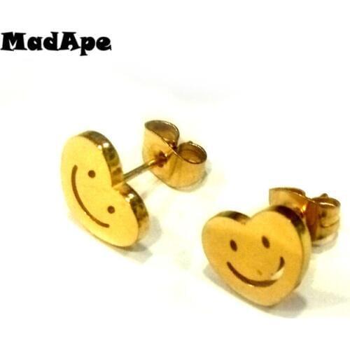 MadApe Classic Heart Shaped Smile Earrinngs Stainless Steel Women Stud Earrings For Girlfriend Gift For Women Heart Stud Earings