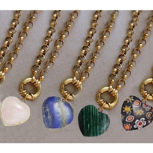 Naszyjniki ollana goth bijuteria women skyrim moda mujer natural stone beads jade Mismatched Quartz heart pendant necklace