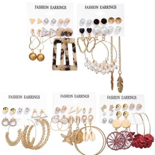 20Set/lot Fashion Shell Earrings Set For Women Bohemian Flower Long Stud Earring 6pair / set Female Brincos Beach Jewelry