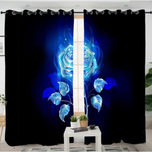 3D Window Curtains Cortinas De Dormitorio Gray Blue Rose Print Room Home Decor Rideau De Fenetre Drapes Cotinas Rideau Salon