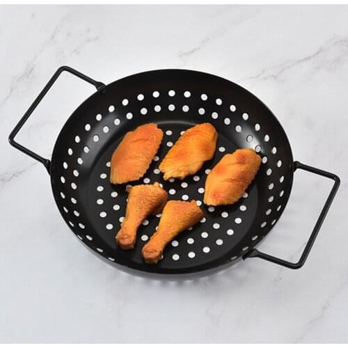 Non-Stick Thick Steel Round/Square Shape Bakeware Pan with Two Helper Handles for Outdoor BBQ Kitchen Supplies GQ