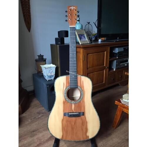 Free shipping all solid european apple guitar dreadnought abalone custom handmade 14 frets 41 inches apple wood acoustic guitar