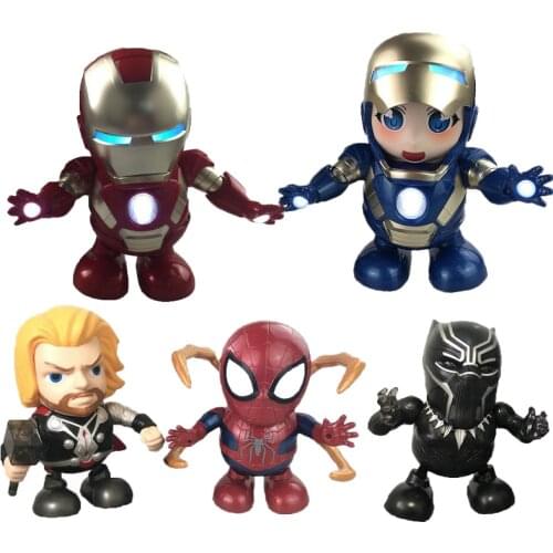 Marvel The Avengers Superhero Electronic Dancing Music Light Robot Toy Iron Man Spider-man Panther Doll For Children Boys Gift