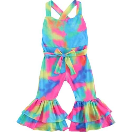 1-6Y Fashion Tie Dye Girls Jumpsuit Toddler Kid Girls Sleeveless Ruffles Flare Romper Summer Children Costumes Clothing