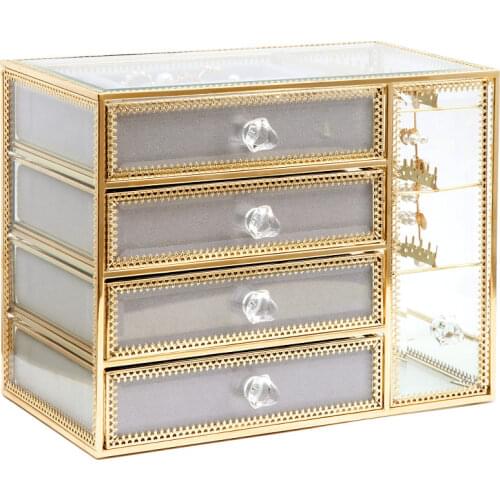 European Make Up Organizer Glass Jewelry Storage Box Earrings Ring Necklace Watch Jewelry Organizer Desktop Box Light Luxury