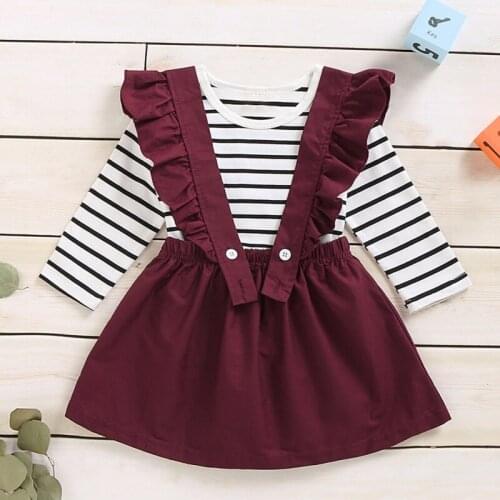Toddler Baby Girls Long Sleeve Stripe T-Shirt Tops+Overalls Skirts Outfits Children Clothes Set Girls Set 2019 Autumn Outfits