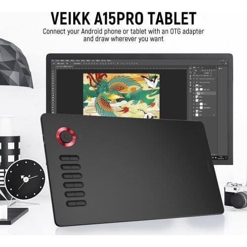 VEIKK A15 Pro graphics tablet 8192-level digital board battery-free pen type, with 12 keys and scroll wheel, for game OSU