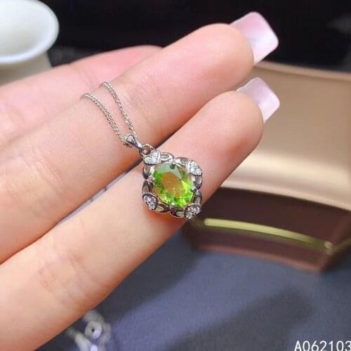 KJJEAXCMY fine jewelry 925 Sterling Silver inlaid natural peridot Womens exquisite elegant plant oval GEM PENDANT necklace supp