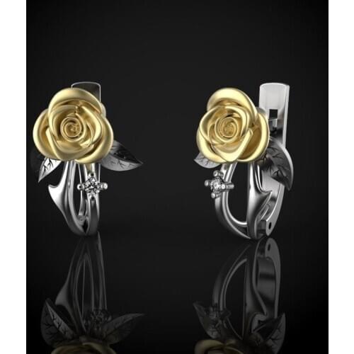 Exquisite Romantic Rose Flower Clip Earrings For Women Retro Simple Two Color Golden Jewelry Valentines Day Gifts MENGYI Store