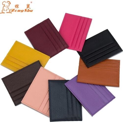 100% Genuine Leather Litchi Grain Candy Color Thin Bank Card Holder Wallet Used To Put Cards