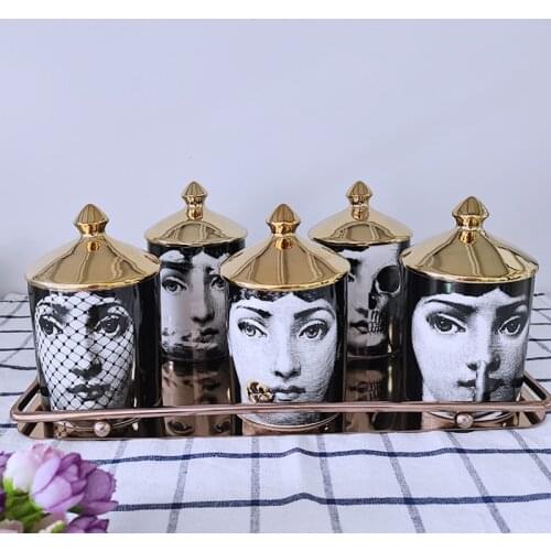 Italian Style Creative Lady Face Storage Jar Ceramic Jewelry Box Cup Desktop Storage Aroma Candle Holder Candlestick Home Decor