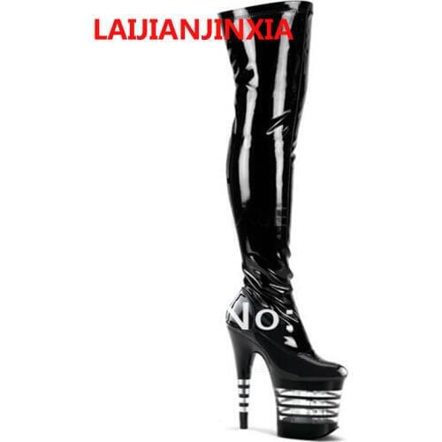 LAIJIANJINXIA Womens Shoes Sexy PU 2018 Party Queen High-Heeled Shoes Over-The-Knee Dance Shoes 10CM Heels High Shoes A-074