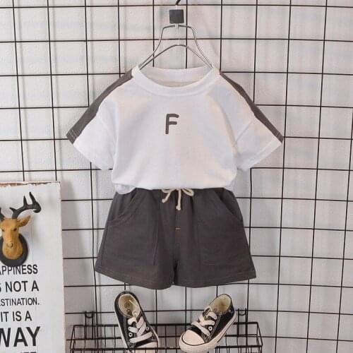 Summer New Style Childrens Casual Boys Handsome Letter Short Sleeve Shorts Two-piece Childrens Clothing For 1 2 3 4 5 Years