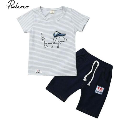 Hot Sale Brand Boys Clothing Children Summer Boys Clothes Cartoon Kids Boy Clothing Set T-shit+Pants Cotton Dog+Striped 2pcs