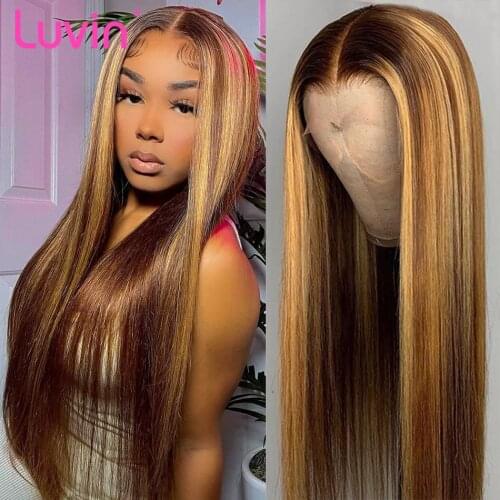 Luvin 30 Inch Highlight Transparent Lace Front Human Hair Wig For Black Woman Straight Ombre Colored Brazilian Lace Frontal Wig