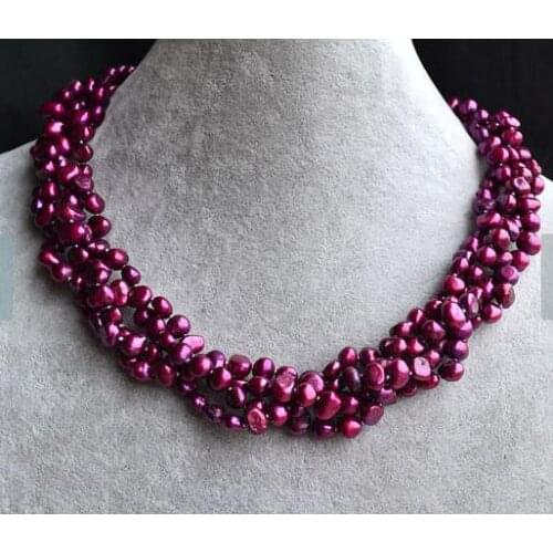 Favorite Pearl Necklace 4 Strand 45cm 6-7MM Amaranth Freshwater Handmade Wedding Birthday Party Fine Jewelry Classic Women Gift