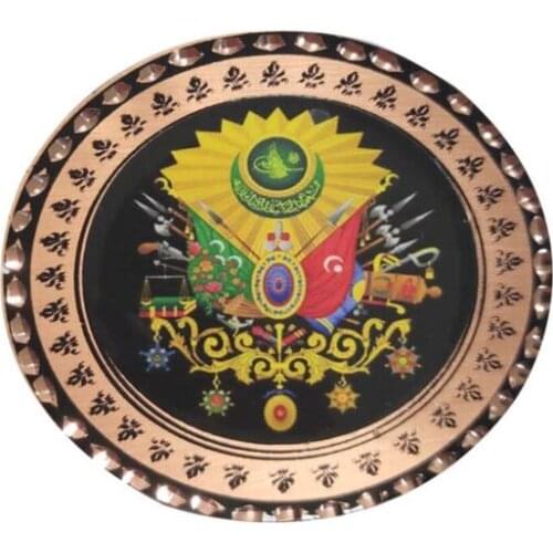 Copper Engraved Fridge Magnet with Ottoman Coat of Arms Pattern Metal Adhesive Magnet Magnet Magnet Diameter 6 cm