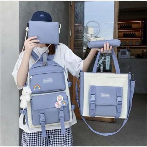 4Pcs/Set Fashion Lovely Women Large Capacity School Bag Multifunction Double Zipper Shoulder Bags Girls Messenger Bag Totes