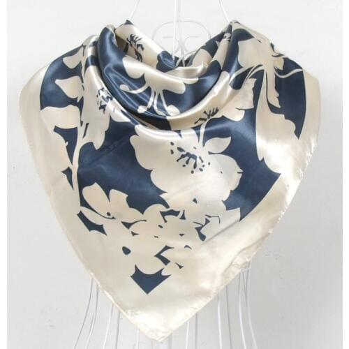 Fashion Brand Women Beige Polyester Silk Scarf Shawl New Style Big Square Ladies Satin Scarves Hijabs Printed Silk Wraps 90*90cm