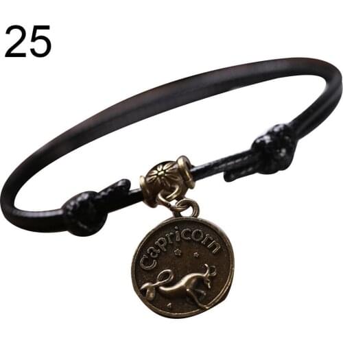Fashion 12 Constellations Round Charm Faux Leather Rope Anklet Foot Chain Ankle Bracelet