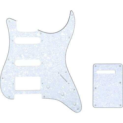 Musiclily SSH 11 Hole Strat Guitar Pickguard and BackPlate Set for Fender USA/Mexican Standard Strat Style, 4Ply White Pearl