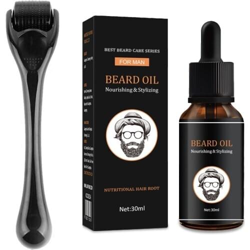 Beard Growth Kit for Facial Hair Growth 30ml Moisturizing Face Beard Oil,Beard Growth Roller to Help You Grow a Beard