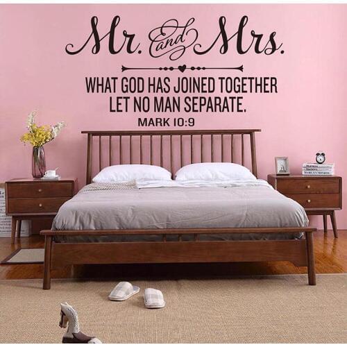 Mr And Mrs What God Joined Together Mark 10:9 Wall Sticker Bedroom Couple Wedding Love Bible Verse Quote Wall Decal Vinyl Decor