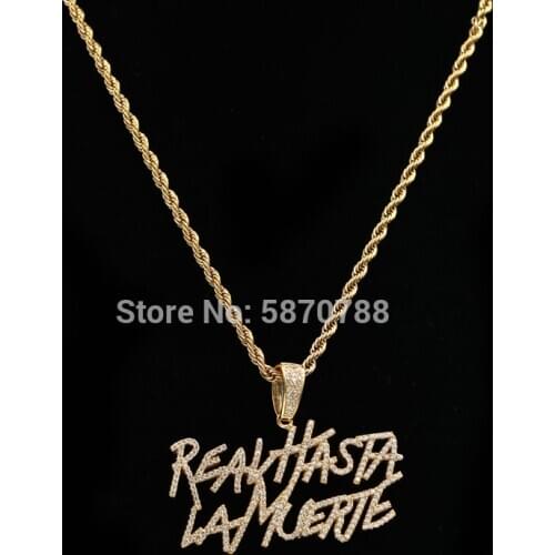 Hip Hop Gold Plated Letter Pendant Necklace Spain Combined Letter Stone Pendant Jewelry