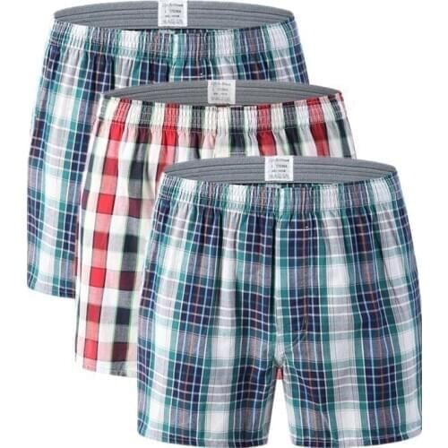 PEONFLY 3pcs/lot Mens FreshIQ Tartan Boxers Elasticity Waistband Classic Plaid Casual Men Underwear Ventilate Oversize 6XL