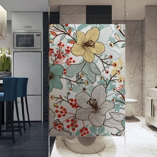 Custom Size Electrostatic Window Film Vintage flowers Pattern Decorative Privacy Protection Frosted Glass Sticker For Window