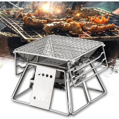 Portable Stainless Steel BBQ Grill Non-stick Surface Folding Barbecue Grill Outdoor Camping Picnic Tool