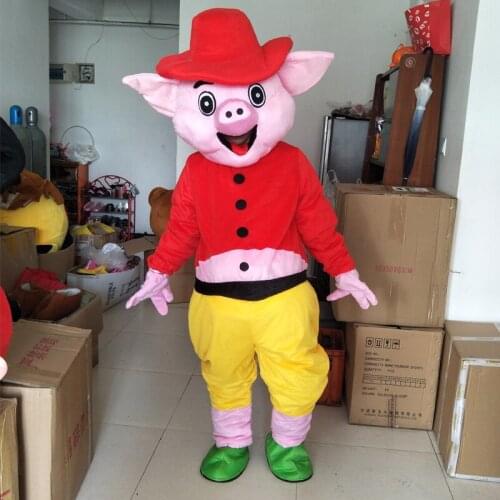 Happy Pig Mascot Costumes Cartoon Apparel Costumes Halloween Birthday Party Animal Fancy Costume Cute Game Play
