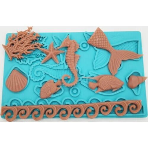 Mermaid Tail Silicone Cake Mold Marine Series Cake Liquid Silicone Fondant Mold Shell Conch Western Food Cake Decoration Mold