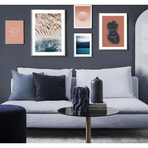 Nordic Art Abstract Body Decor Poster Modern Blue Beach Canvas Painting Quotes Wall Art Home Decor Living Room Wall Picture